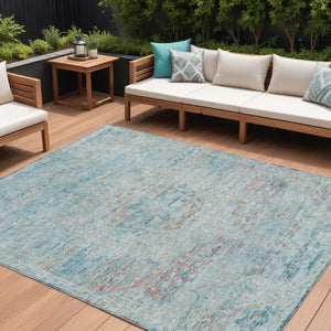 HomeRoots 5' Sky Blue and Blush Medallion Area Rug - Durable, Washable Indoor/Outdoor Design for Elegant Spaces 8' X 10' 615743