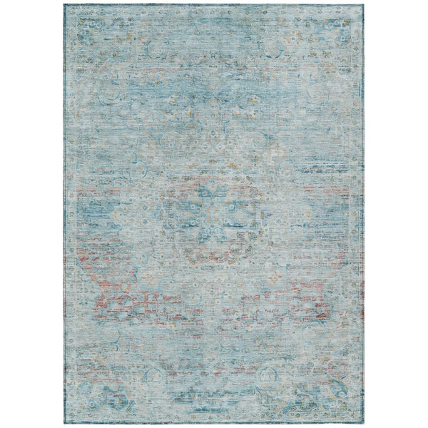HomeRoots 5' Sky Blue and Blush Medallion Area Rug - Durable, Washable Indoor/Outdoor Design for Elegant Spaces 8' X 10' 615743