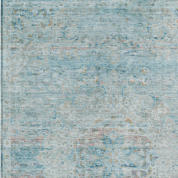 HomeRoots 5' Sky Blue and Blush Medallion Area Rug - Durable, Washable Indoor/Outdoor Design for Elegant Spaces 8' X 10' 615743
