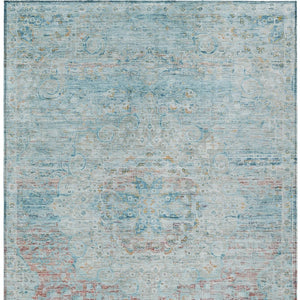 HomeRoots 5' Sky Blue and Blush Medallion Area Rug - Durable, Washable Indoor/Outdoor Design for Elegant Spaces 9' X 12' 615744