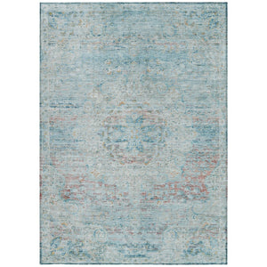 HomeRoots 5' Sky Blue and Blush Medallion Area Rug - Durable, Washable Indoor/Outdoor Design for Elegant Spaces 10' X 14' 615745