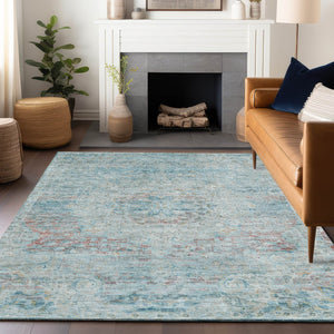 HomeRoots 5' Sky Blue and Blush Medallion Area Rug - Durable, Washable Indoor/Outdoor Design for Elegant Spaces 10' X 14' 615745