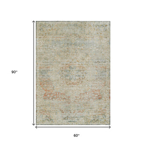 HomeRoots 5' Tan and Beige Medallion Area Rug - Washable, Durable, Stylish for Indoor and Outdoor Spaces 5' X 8' 615747