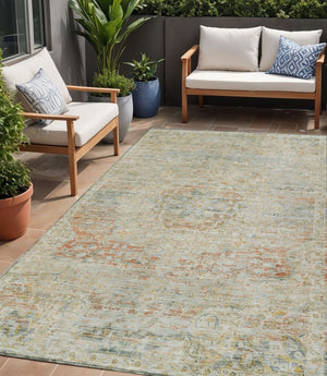 HomeRoots 5' Tan and Beige Medallion Area Rug - Washable, Durable, Stylish for Indoor and Outdoor Spaces 5' X 8' 615747