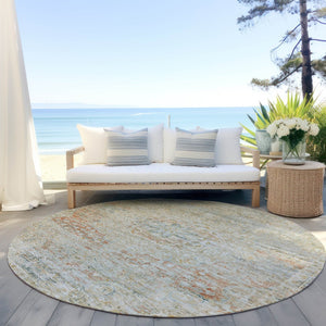 HomeRoots 5' Tan and Beige Medallion Area Rug - Washable, Durable, Stylish for Indoor and Outdoor Spaces 8' Round 615748