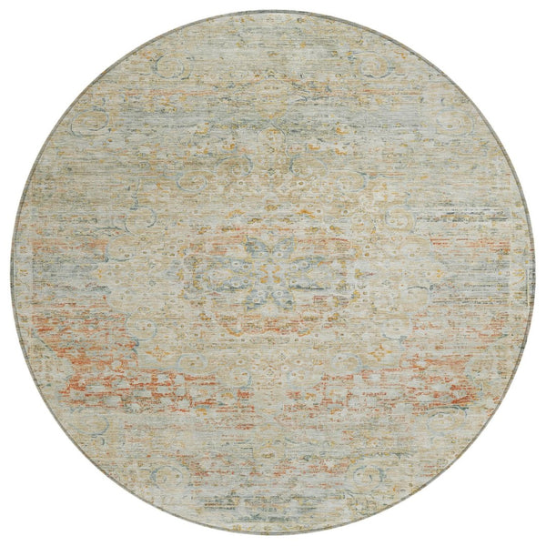 HomeRoots 5' Tan and Beige Medallion Area Rug - Washable, Durable, Stylish for Indoor and Outdoor Spaces 8' Round 615748