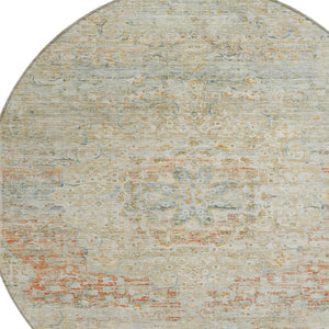 HomeRoots 5' Tan and Beige Medallion Area Rug - Washable, Durable, Stylish for Indoor and Outdoor Spaces 8' Round 615748