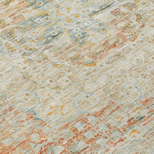 HomeRoots 5' Tan and Beige Medallion Area Rug - Washable, Durable, Stylish for Indoor and Outdoor Spaces 8' Round 615748