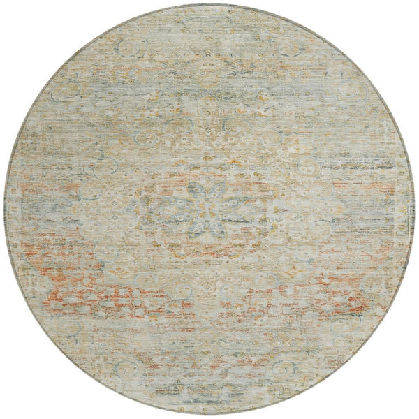 HomeRoots 5' Tan and Beige Medallion Area Rug - Washable, Durable, Stylish for Indoor and Outdoor Spaces 8' Round 615748