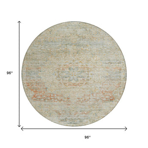 HomeRoots 5' Tan and Beige Medallion Area Rug - Washable, Durable, Stylish for Indoor and Outdoor Spaces 8' Round 615748