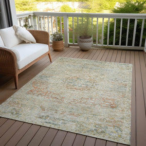 HomeRoots 5' Tan and Beige Medallion Area Rug - Washable, Durable, Stylish for Indoor and Outdoor Spaces 8' X 10' 615749