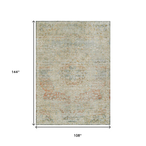 HomeRoots 5' Tan and Beige Medallion Area Rug - Washable, Durable, Stylish for Indoor and Outdoor Spaces 9' X 12' 615750