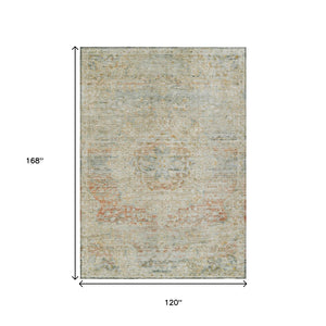 HomeRoots 5' Tan and Beige Medallion Area Rug - Washable, Durable, Stylish for Indoor and Outdoor Spaces 10' X 14' 615751