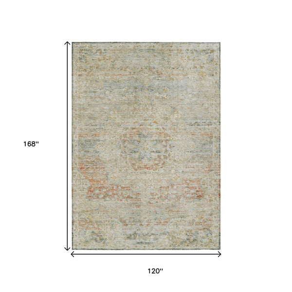 HomeRoots 5' Tan and Beige Medallion Area Rug - Washable, Durable, Stylish for Indoor and Outdoor Spaces 10' X 14' 615751