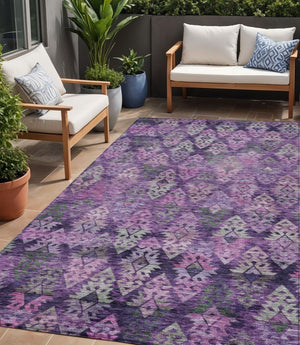 HomeRoots 5' Stylish Aztec Area Rug in Eggplant, Plum, and Lavender - Durable & Washable for Indoor/Outdoor Use 5' X 8' 615777