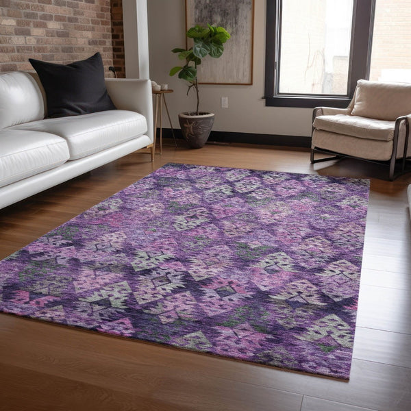HomeRoots 5' Stylish Aztec Area Rug in Eggplant, Plum, and Lavender - Durable & Washable for Indoor/Outdoor Use 5' X 8' 615777
