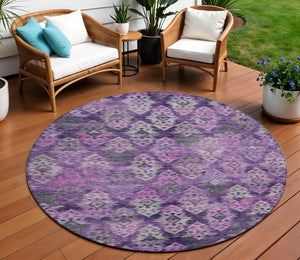 HomeRoots 5' Stylish Aztec Area Rug in Eggplant, Plum, and Lavender - Durable & Washable for Indoor/Outdoor Use 8' Round 615778