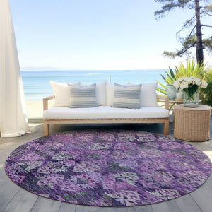 HomeRoots 5' Stylish Aztec Area Rug in Eggplant, Plum, and Lavender - Durable & Washable for Indoor/Outdoor Use 8' Round 615778