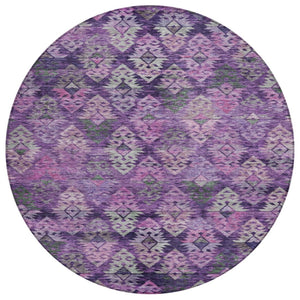 HomeRoots 5' Stylish Aztec Area Rug in Eggplant, Plum, and Lavender - Durable & Washable for Indoor/Outdoor Use 8' Round 615778