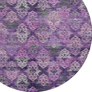 HomeRoots 5' Stylish Aztec Area Rug in Eggplant, Plum, and Lavender - Durable & Washable for Indoor/Outdoor Use 8' Round 615778