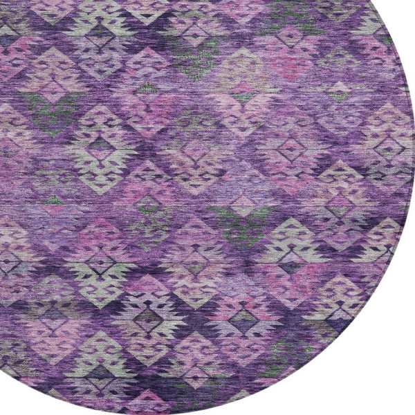 HomeRoots 5' Stylish Aztec Area Rug in Eggplant, Plum, and Lavender - Durable & Washable for Indoor/Outdoor Use 8' Round 615778