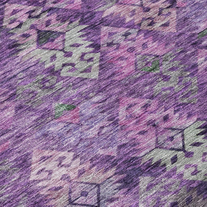 HomeRoots 5' Stylish Aztec Area Rug in Eggplant, Plum, and Lavender - Durable & Washable for Indoor/Outdoor Use 8' Round 615778
