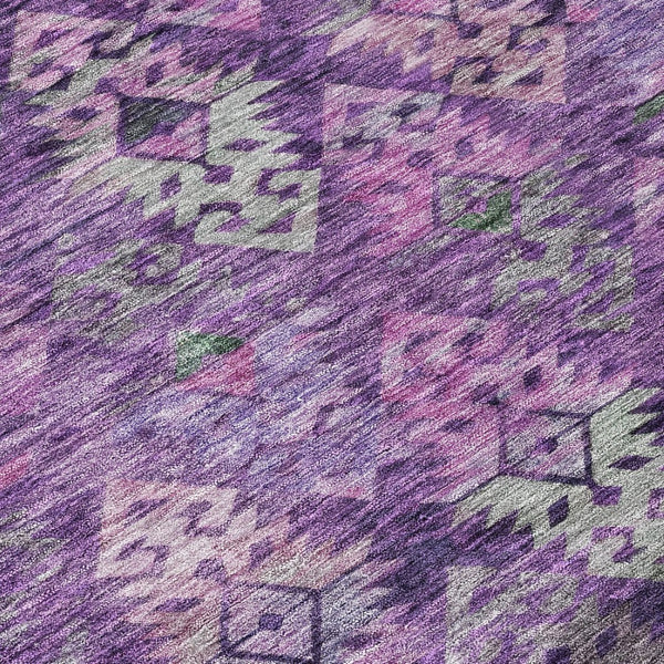 HomeRoots 5' Stylish Aztec Area Rug in Eggplant, Plum, and Lavender - Durable & Washable for Indoor/Outdoor Use 8' Round 615778