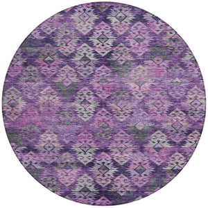 HomeRoots 5' Stylish Aztec Area Rug in Eggplant, Plum, and Lavender - Durable & Washable for Indoor/Outdoor Use 8' Round 615778
