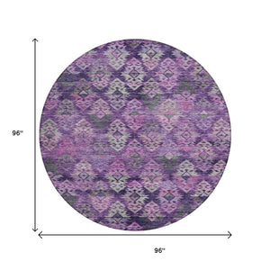 HomeRoots 5' Stylish Aztec Area Rug in Eggplant, Plum, and Lavender - Durable & Washable for Indoor/Outdoor Use 8' Round 615778