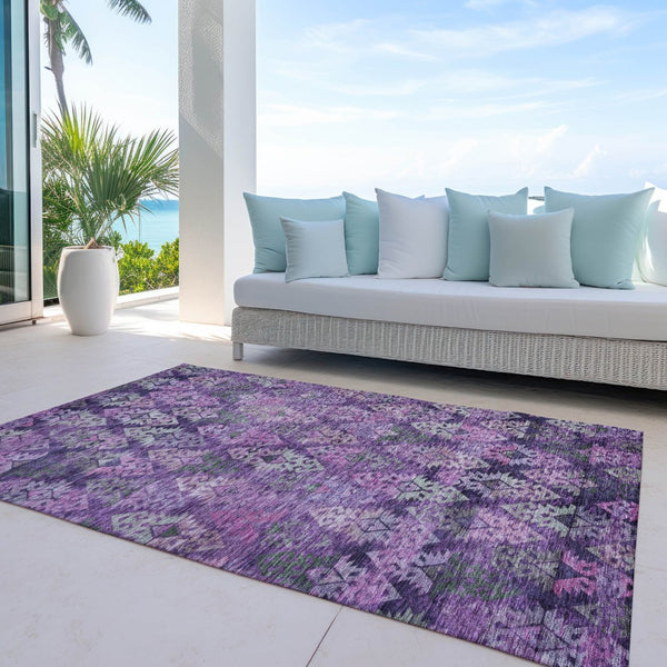 HomeRoots 5' Stylish Aztec Area Rug in Eggplant, Plum, and Lavender - Durable & Washable for Indoor/Outdoor Use 8' X 10' 615779