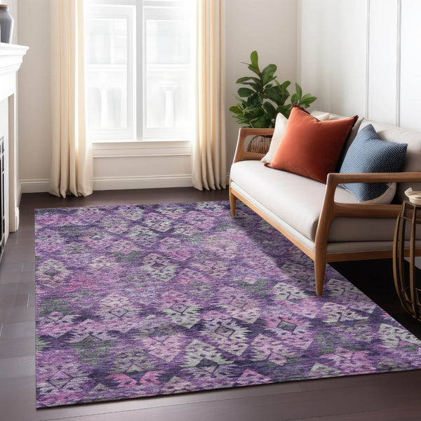 HomeRoots 5' Stylish Aztec Area Rug in Eggplant, Plum, and Lavender - Durable & Washable for Indoor/Outdoor Use 9' X 12' 615780