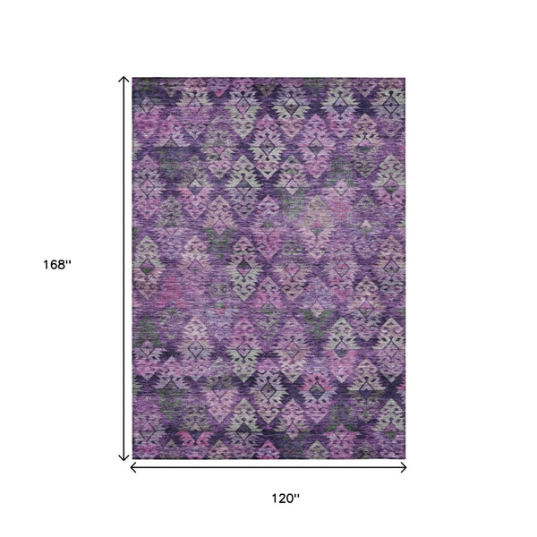 HomeRoots 5' Stylish Aztec Area Rug in Eggplant, Plum, and Lavender - Durable & Washable for Indoor/Outdoor Use 10' X 14' 615781