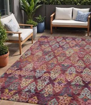 HomeRoots 5' Aztec Indoor Outdoor Area Rug in Rust, Gold, and Blush - Stylish, Durable, and Washable Design 5' X 8' 615789