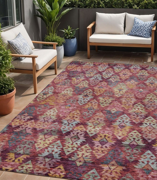 HomeRoots 5' Aztec Indoor Outdoor Area Rug in Rust, Gold, and Blush - Stylish, Durable, and Washable Design 5' X 8' 615789