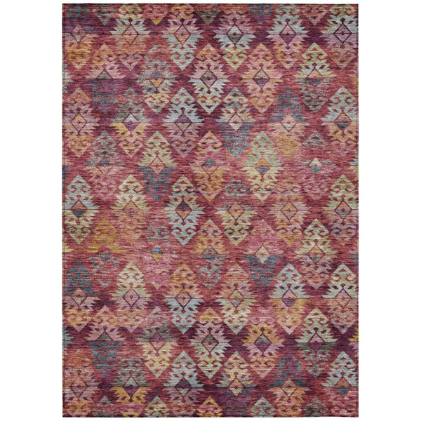 HomeRoots 5' Aztec Indoor Outdoor Area Rug in Rust, Gold, and Blush - Stylish, Durable, and Washable Design 5' X 8' 615789