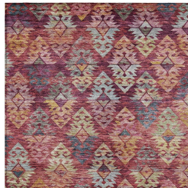 HomeRoots 5' Aztec Indoor Outdoor Area Rug in Rust, Gold, and Blush - Stylish, Durable, and Washable Design 5' X 8' 615789