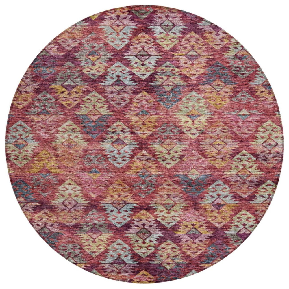 HomeRoots 5' Aztec Indoor Outdoor Area Rug in Rust, Gold, and Blush - Stylish, Durable, and Washable Design 8' Round 615790