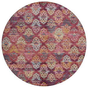 HomeRoots 5' Aztec Indoor Outdoor Area Rug in Rust, Gold, and Blush - Stylish, Durable, and Washable Design 8' Round 615790