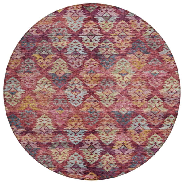 HomeRoots 5' Aztec Indoor Outdoor Area Rug in Rust, Gold, and Blush - Stylish, Durable, and Washable Design 8' Round 615790