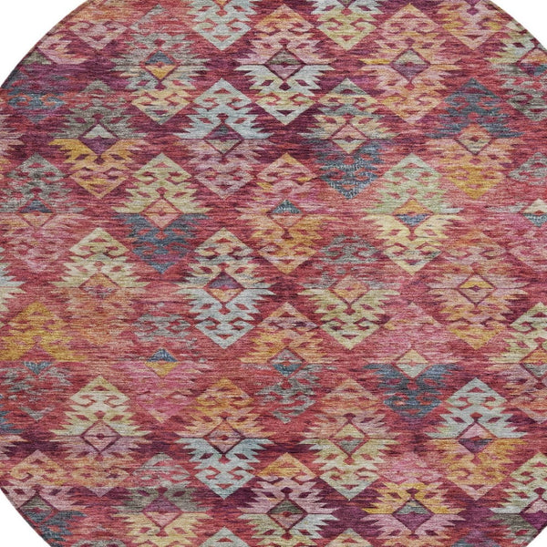 HomeRoots 5' Aztec Indoor Outdoor Area Rug in Rust, Gold, and Blush - Stylish, Durable, and Washable Design 8' Round 615790