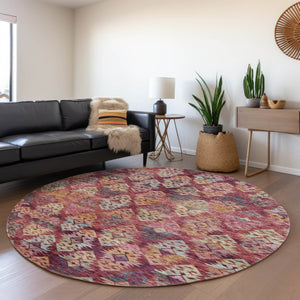 HomeRoots 5' Aztec Indoor Outdoor Area Rug in Rust, Gold, and Blush - Stylish, Durable, and Washable Design 8' Round 615790