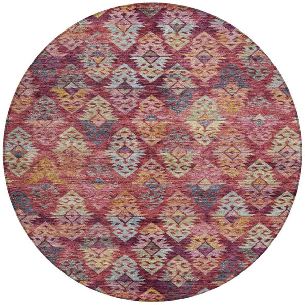 HomeRoots 5' Aztec Indoor Outdoor Area Rug in Rust, Gold, and Blush - Stylish, Durable, and Washable Design 8' Round 615790