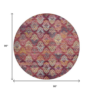 HomeRoots 5' Aztec Indoor Outdoor Area Rug in Rust, Gold, and Blush - Stylish, Durable, and Washable Design 8' Round 615790