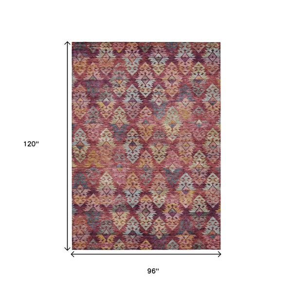 HomeRoots 5' Aztec Indoor Outdoor Area Rug in Rust, Gold, and Blush - Stylish, Durable, and Washable Design 8' X 10' 615791