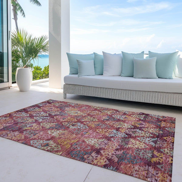 HomeRoots 5' Aztec Indoor Outdoor Area Rug in Rust, Gold, and Blush - Stylish, Durable, and Washable Design 8' X 10' 615791