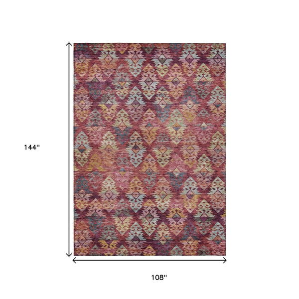 HomeRoots 9' X 12' Aztec Washable Area Rug in Rust, Gold & Blush - Perfect for Indoor/Outdoor Spaces! 615792