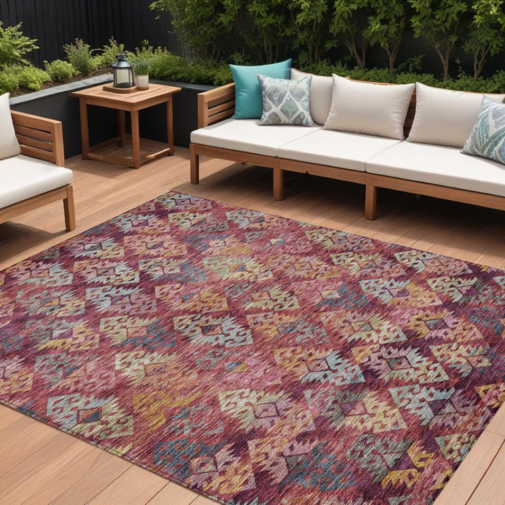 HomeRoots 9' X 12' Aztec Washable Area Rug in Rust, Gold & Blush - Perfect for Indoor/Outdoor Spaces! 615792