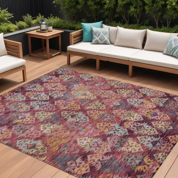 HomeRoots 5' Aztec Indoor Outdoor Area Rug in Rust, Gold, and Blush - Stylish, Durable, and Washable Design 10' X 14' 615793