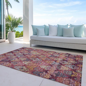 HomeRoots 5' Aztec Indoor Outdoor Area Rug in Rust, Gold, and Blush - Stylish, Durable, and Washable Design 10' X 14' 615793