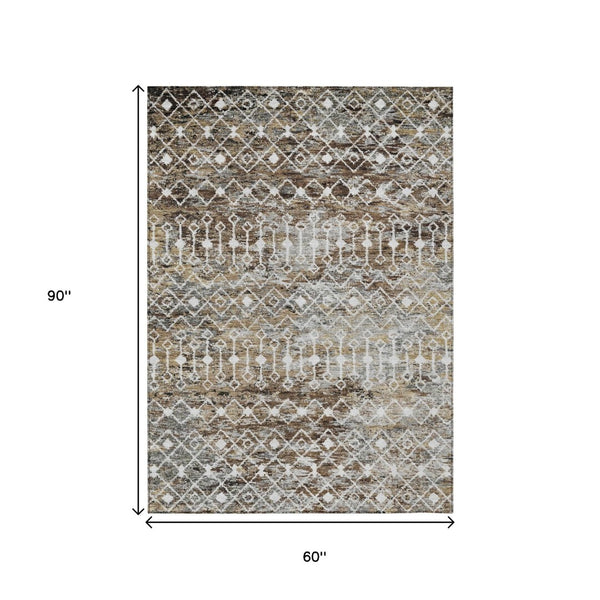 HomeRoots 5' Brown and Beige Argyle Area Rug - Durable, Washable, Versatile Design for Indoor and Outdoor Use 5' X 8' 615795